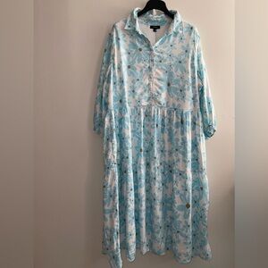 Gorgeous Alfani Plus Size Linen Blend daisy Dreams Blue and White Tiered dress